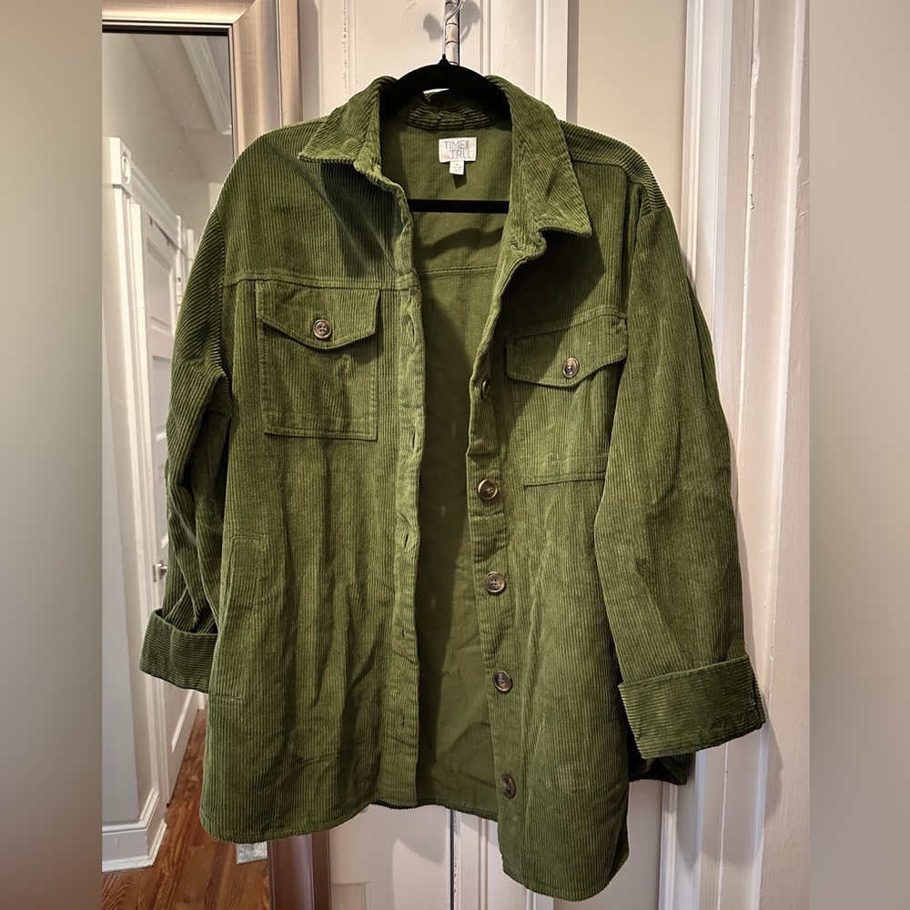 Time and Tru Green Corduroy Utility Jacket